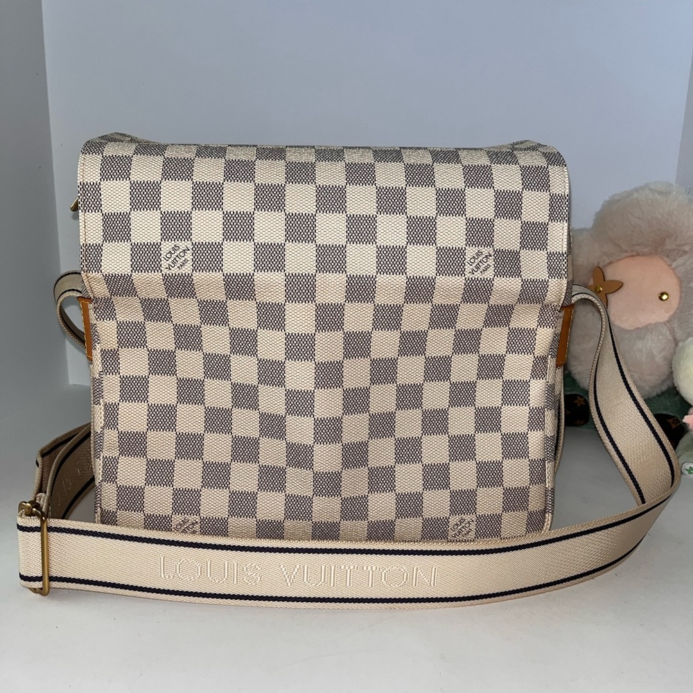 Louis Vuitton messinger cross body Cream and Gray Checkered Bag